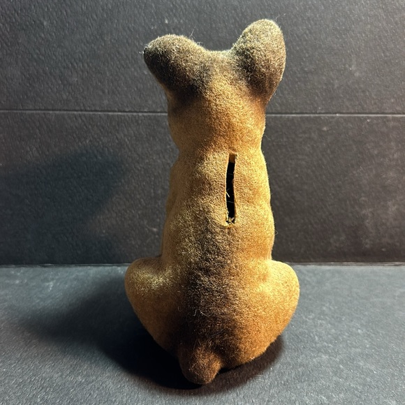 Vintage Flocked Fuzzy Dog Puppy Bank 6 1/4”, **no stopper** - Picture 4 of 5